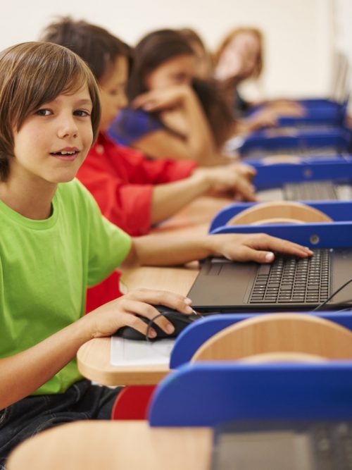 Pupils sitting at the computer science lesson